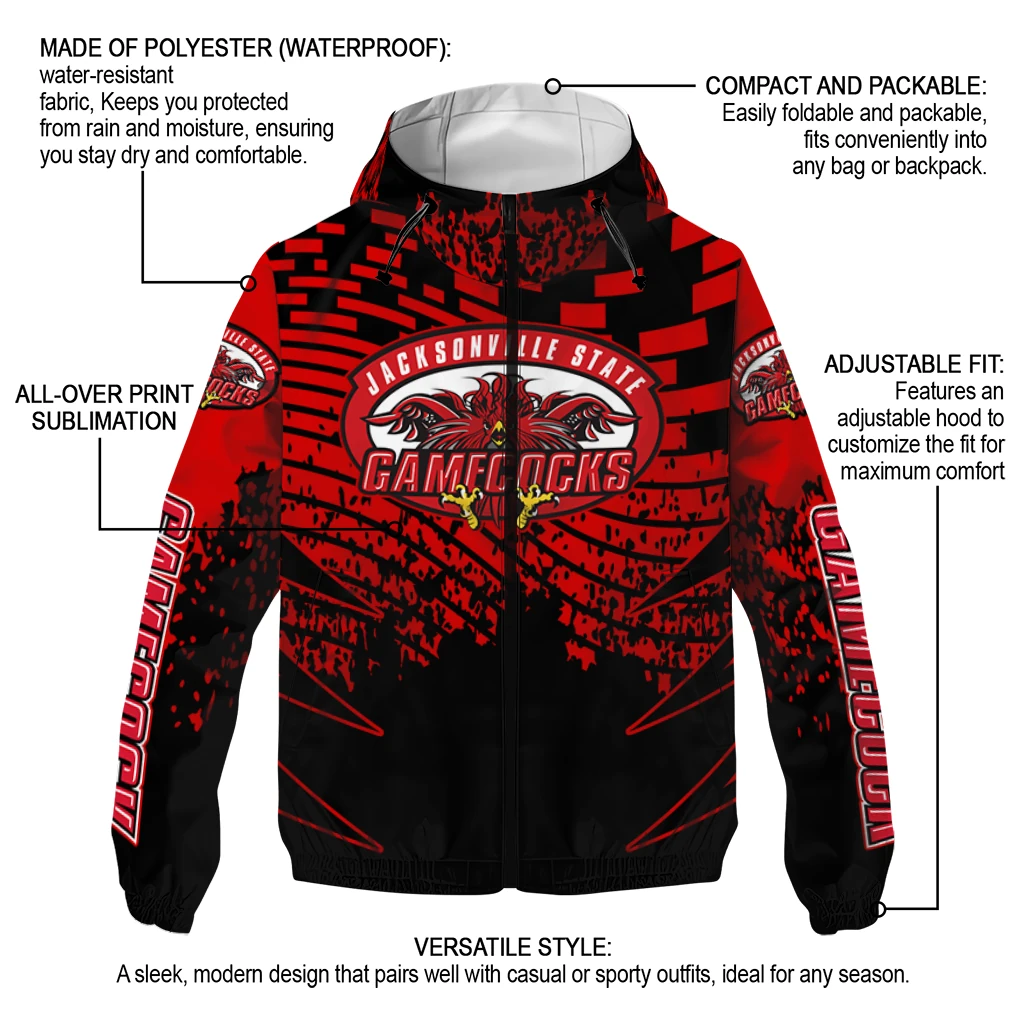 customized jacksonville state gamecocks brick motion red black windbreaker jacket new arrival customized jacksonville state gamecocks brick motion red black windbreaker jacket new arrival