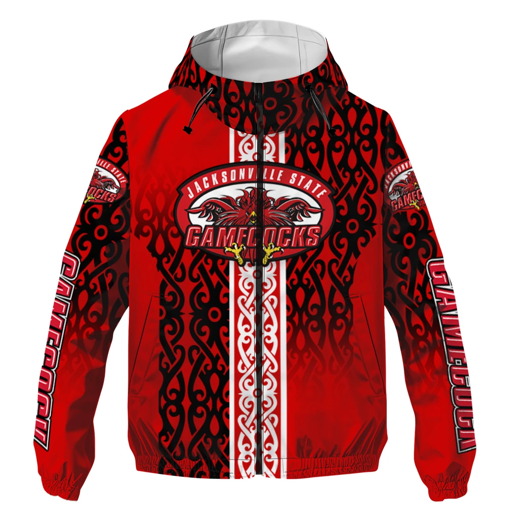 customized jacksonville state gamecocks tribal swirls red windbreaker jacket best selling customized jacksonville state gamecocks tribal swirls red windbreaker jacket best selling