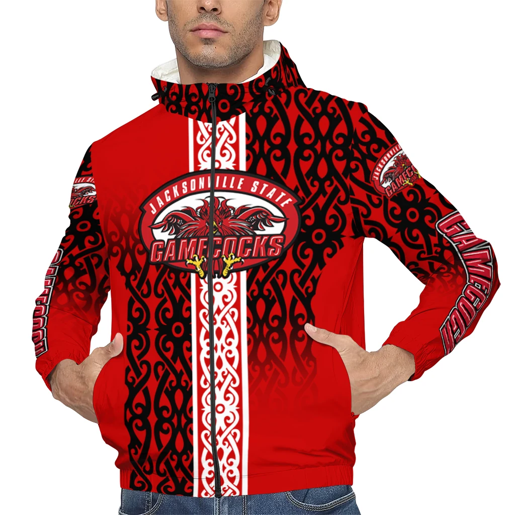 customized jacksonville state gamecocks tribal swirls red windbreaker jacket top rated customized jacksonville state gamecocks tribal swirls red windbreaker jacket top rated
