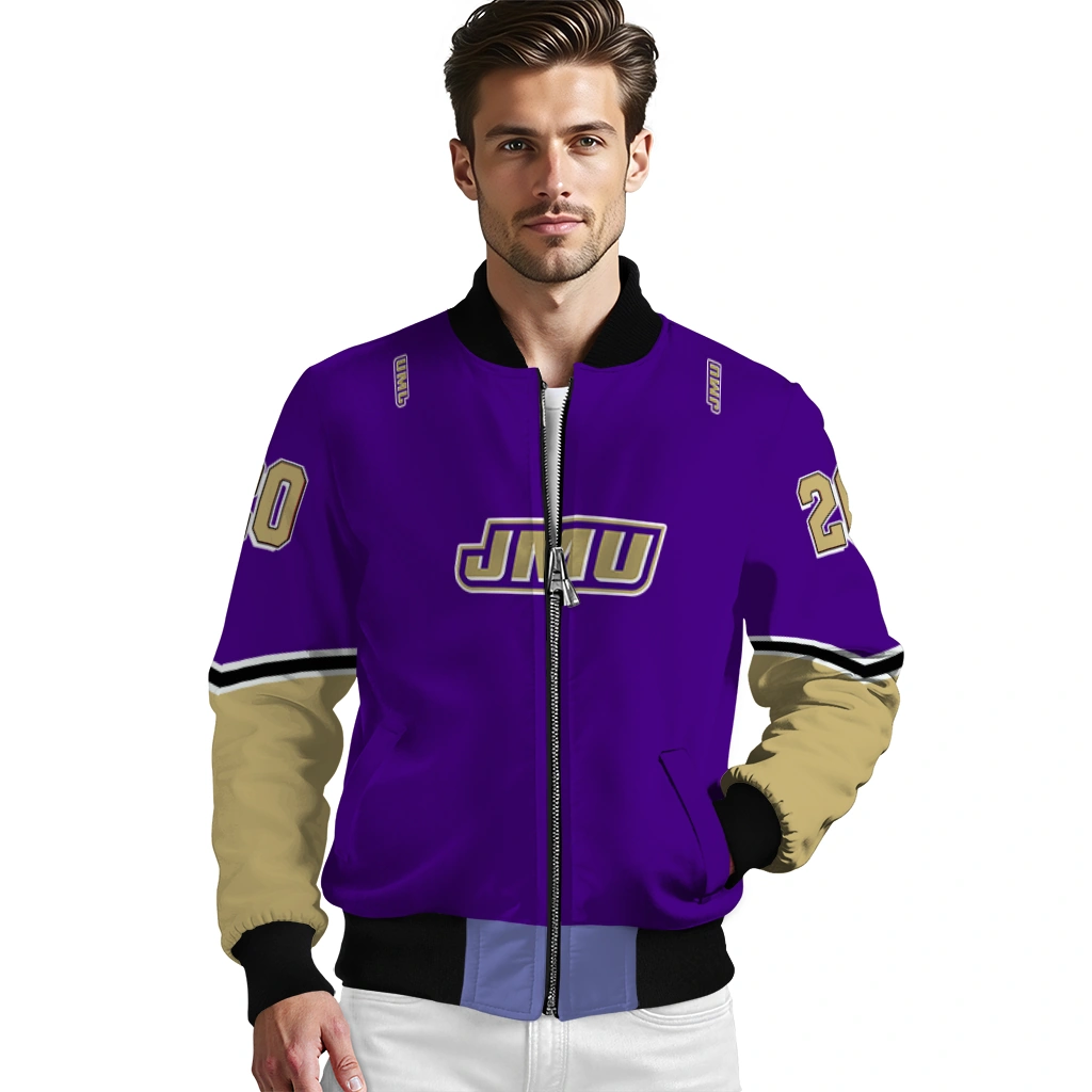 customized james madison dukes chevron style purple bomber jacket high quality customized james madison dukes chevron style purple bomber jacket high quality