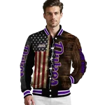customized james madison dukes flag wood brown varsity jacket best selling