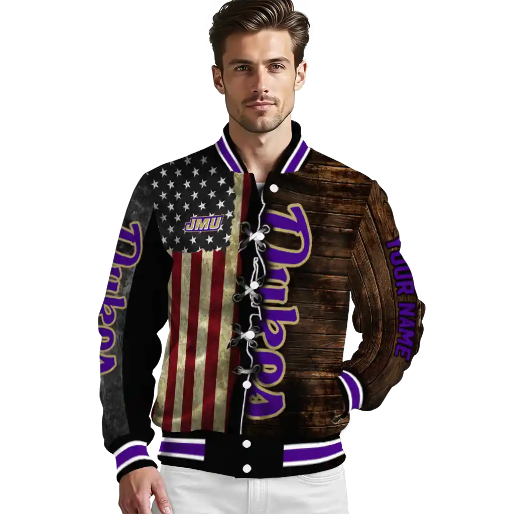 customized james madison dukes flag wood brown varsity jacket high quality customized james madison dukes flag wood brown varsity jacket high quality