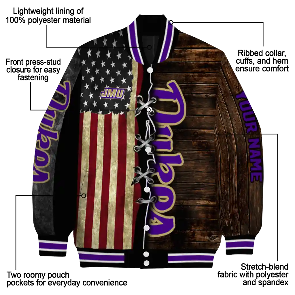 customized james madison dukes flag wood brown varsity jacket new arrival customized james madison dukes flag wood brown varsity jacket new arrival
