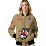customized kansas city chiefs claw tear beige bomber jacket best selling