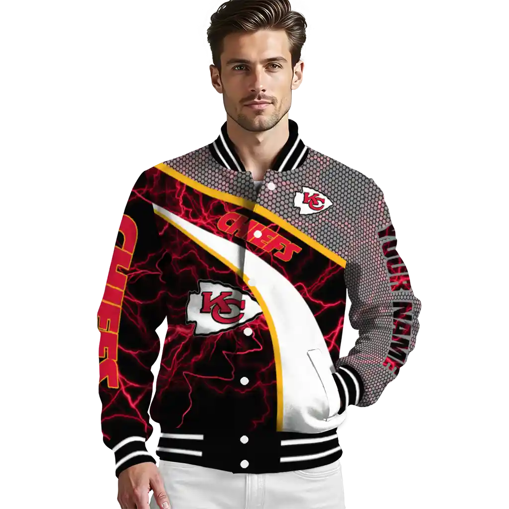 customized kansas city chiefs electric flash red varsity jacket high quality customized kansas city chiefs electric flash red varsity jacket high quality