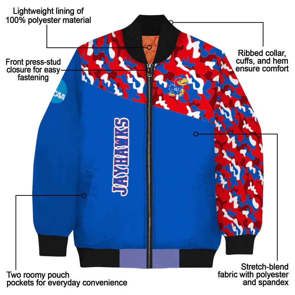 customized kansas jayhawks camouflage splash blue bomber jacket new arrival customized kansas jayhawks camouflage splash blue bomber jacket new arrival