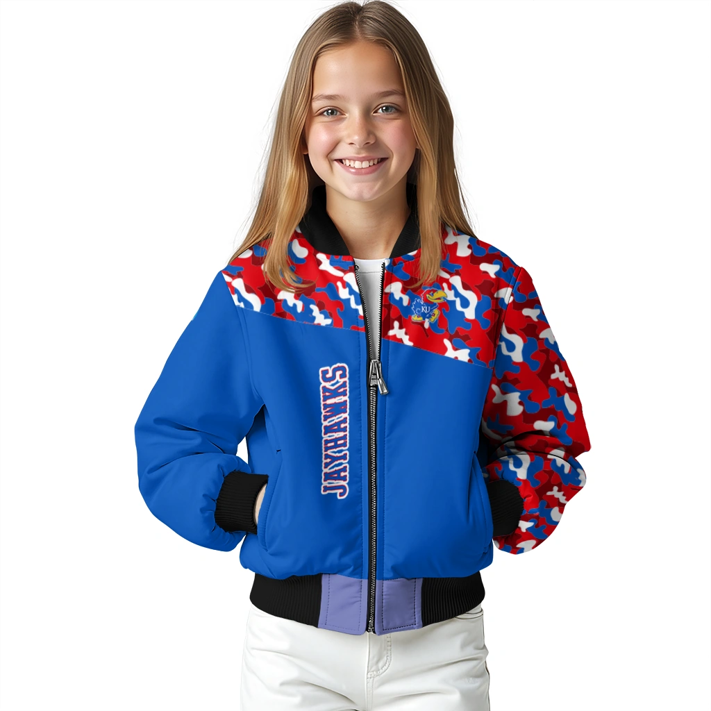 customized kansas jayhawks camouflage splash blue bomber jacket top rated customized kansas jayhawks camouflage splash blue bomber jacket top rated