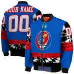 customized kansas jayhawks circle skull blue black bomber jacket best selling