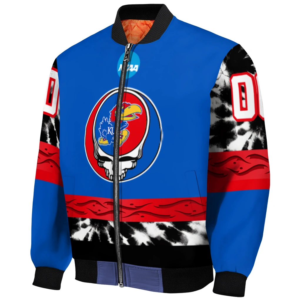 customized kansas jayhawks circle skull blue black bomber jacket fashion forward customized kansas jayhawks circle skull blue black bomber jacket fashion forward