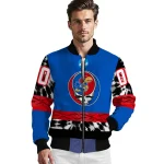 customized kansas jayhawks circle skull blue black bomber jacket best selling