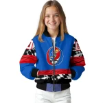 customized kansas jayhawks circle skull blue black bomber jacket best selling