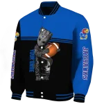 customized kansas jayhawks groot football blue black varsity jacket best selling
