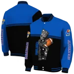 customized kansas jayhawks groot football blue black varsity jacket best selling