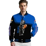 customized kansas jayhawks groot football blue black varsity jacket best selling