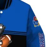 customized kansas jayhawks groot football blue black varsity jacket best selling