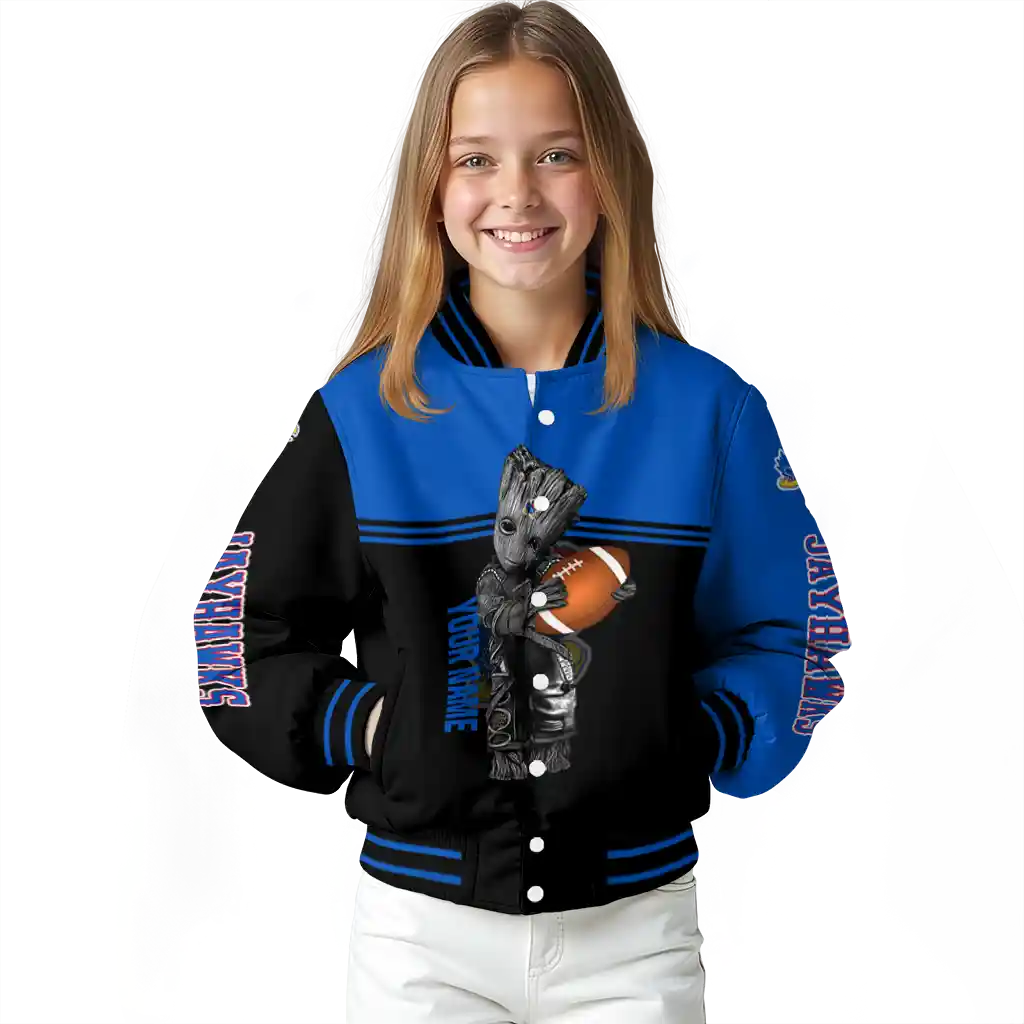 customized kansas jayhawks groot football blue black varsity jacket top rated customized kansas jayhawks groot football blue black varsity jacket top rated