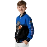 customized kansas jayhawks groot football blue black varsity jacket best selling