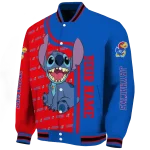 customized kansas jayhawks stitch laughing blue varsity jacket best selling