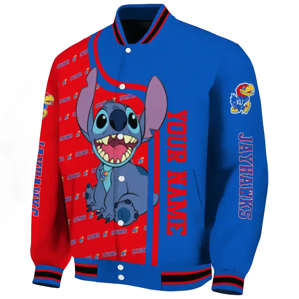 customized kansas jayhawks stitch laughing blue varsity jacket best selling customized kansas jayhawks stitch laughing blue varsity jacket best selling