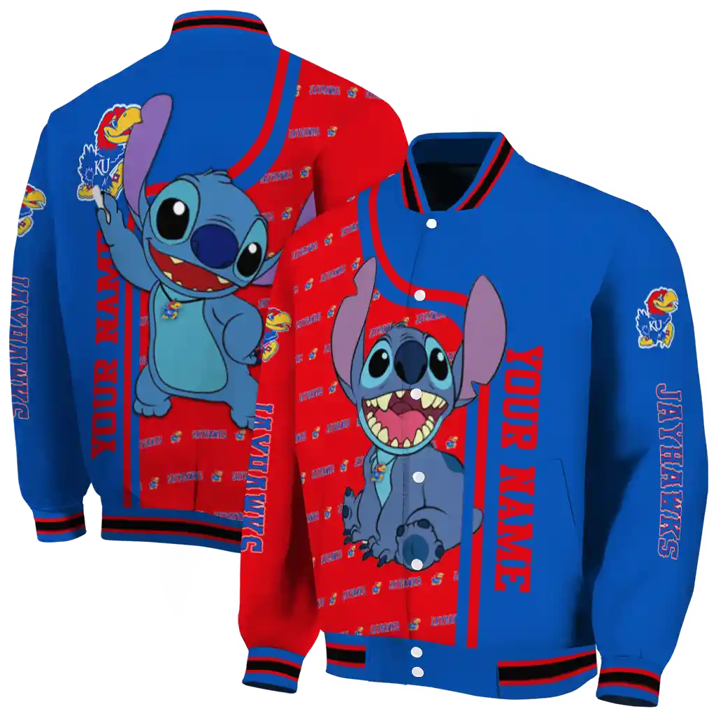 customized kansas jayhawks stitch laughing blue varsity jacket fashion forward customized kansas jayhawks stitch laughing blue varsity jacket fashion forward