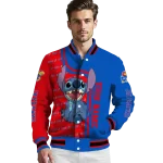 customized kansas jayhawks stitch laughing blue varsity jacket best selling