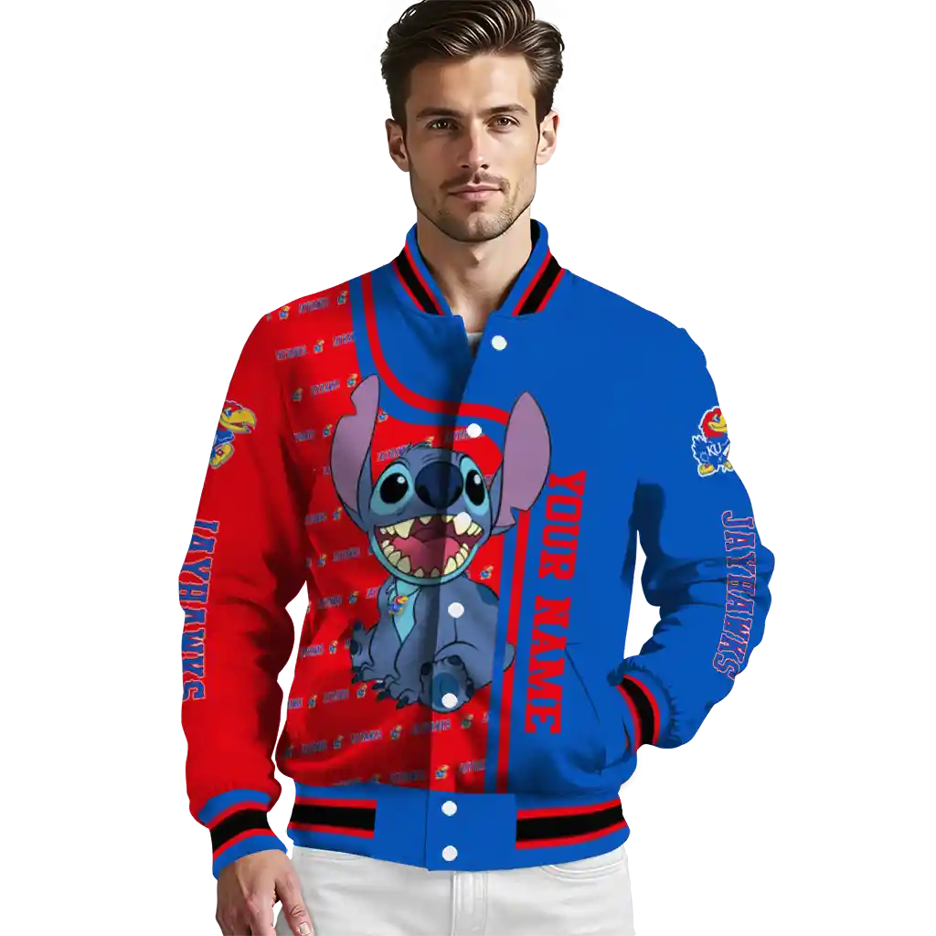 customized kansas jayhawks stitch laughing blue varsity jacket high quality customized kansas jayhawks stitch laughing blue varsity jacket high quality