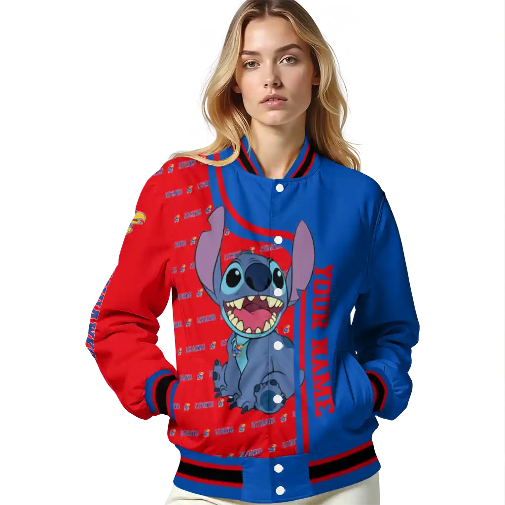 customized kansas jayhawks stitch laughing blue varsity jacket latest model customized kansas jayhawks stitch laughing blue varsity jacket latest model