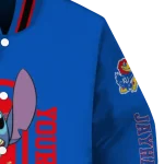 customized kansas jayhawks stitch laughing blue varsity jacket best selling