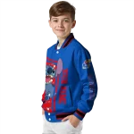 customized kansas jayhawks stitch laughing blue varsity jacket best selling