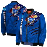 customized kansas jayhawks usa flag claws blue bomber jacket best selling