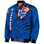 customized kansas jayhawks usa flag claws blue bomber jacket best selling