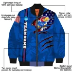 customized kansas jayhawks usa flag claws blue bomber jacket best selling