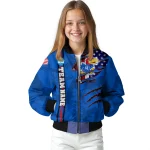customized kansas jayhawks usa flag claws blue bomber jacket best selling
