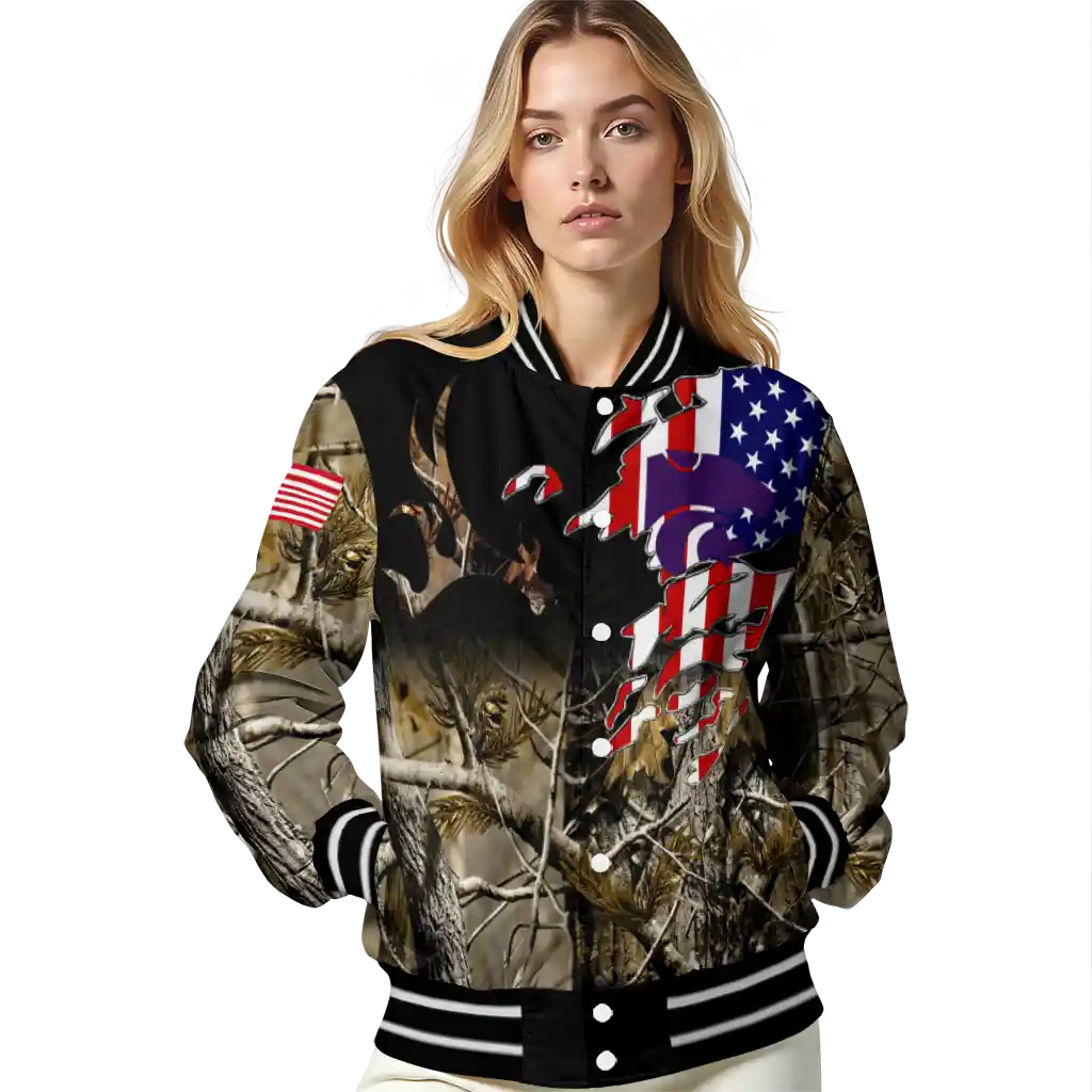 customized kansas state wildcats patriot deer camouflage varsity jacket latest model customized kansas state wildcats patriot deer camouflage varsity jacket latest model