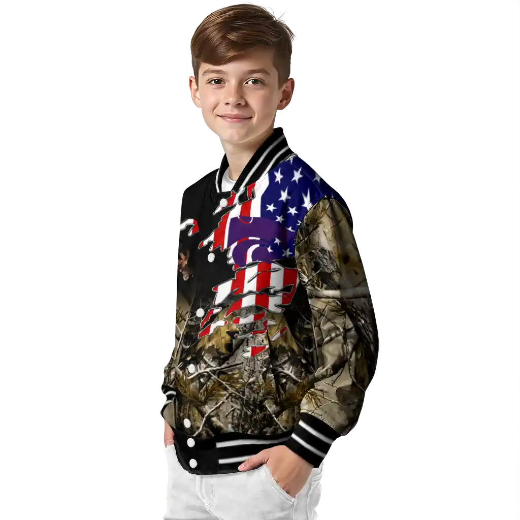customized kansas state wildcats patriot deer camouflage varsity jacket trendy customized kansas state wildcats patriot deer camouflage varsity jacket trendy