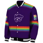 customized kansas state wildcats rainbow jersey number purple varsity jacket best selling