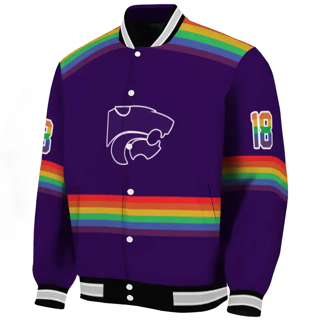 customized kansas state wildcats rainbow jersey number purple varsity jacket best selling customized kansas state wildcats rainbow jersey number purple varsity jacket best selling