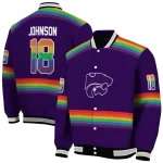 customized kansas state wildcats rainbow jersey number purple varsity jacket best selling