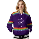 customized kansas state wildcats rainbow jersey number purple varsity jacket best selling