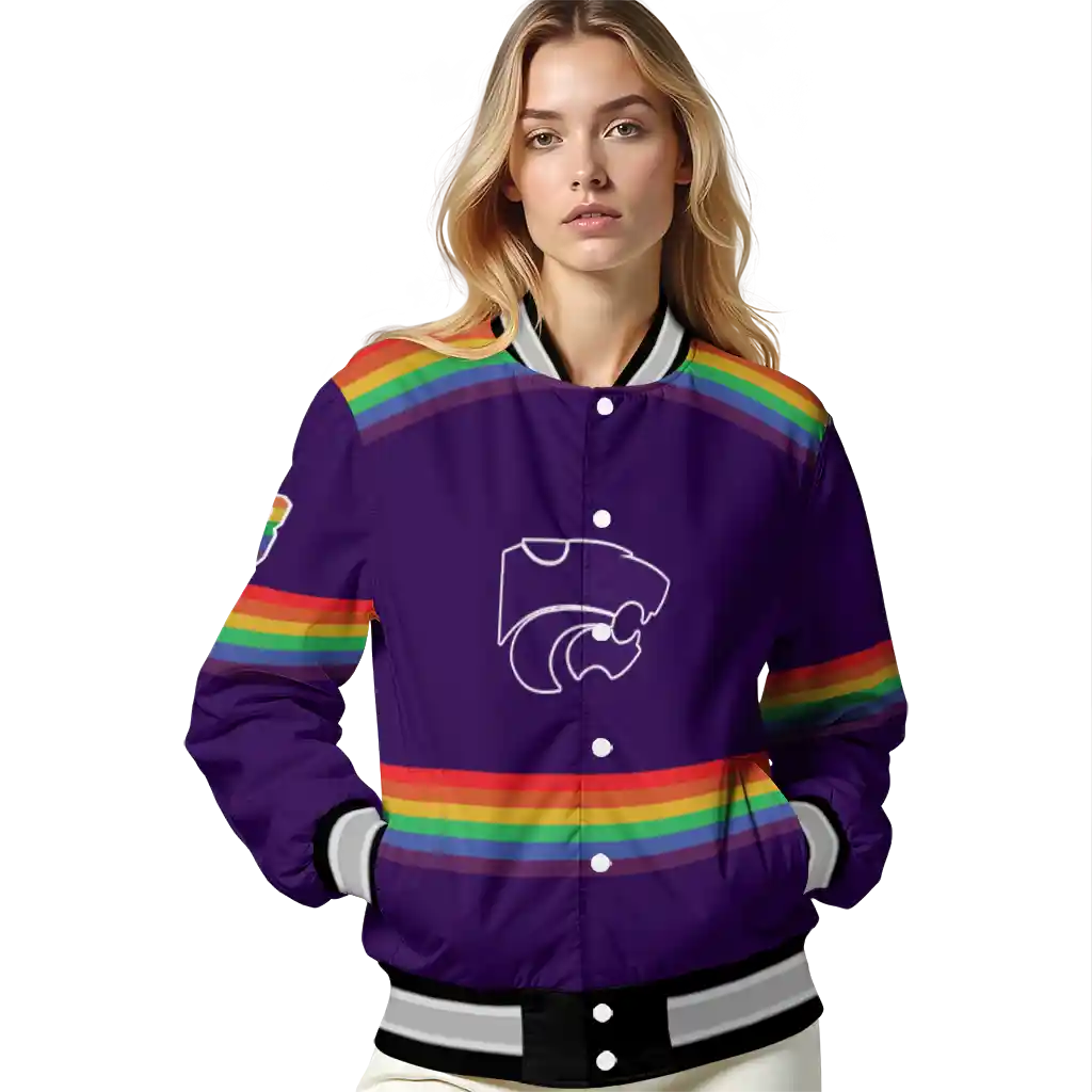 customized kansas state wildcats rainbow jersey number purple varsity jacket latest model customized kansas state wildcats rainbow jersey number purple varsity jacket latest model