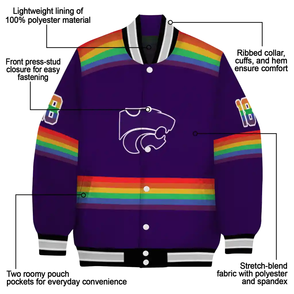 customized kansas state wildcats rainbow jersey number purple varsity jacket new arrival customized kansas state wildcats rainbow jersey number purple varsity jacket new arrival
