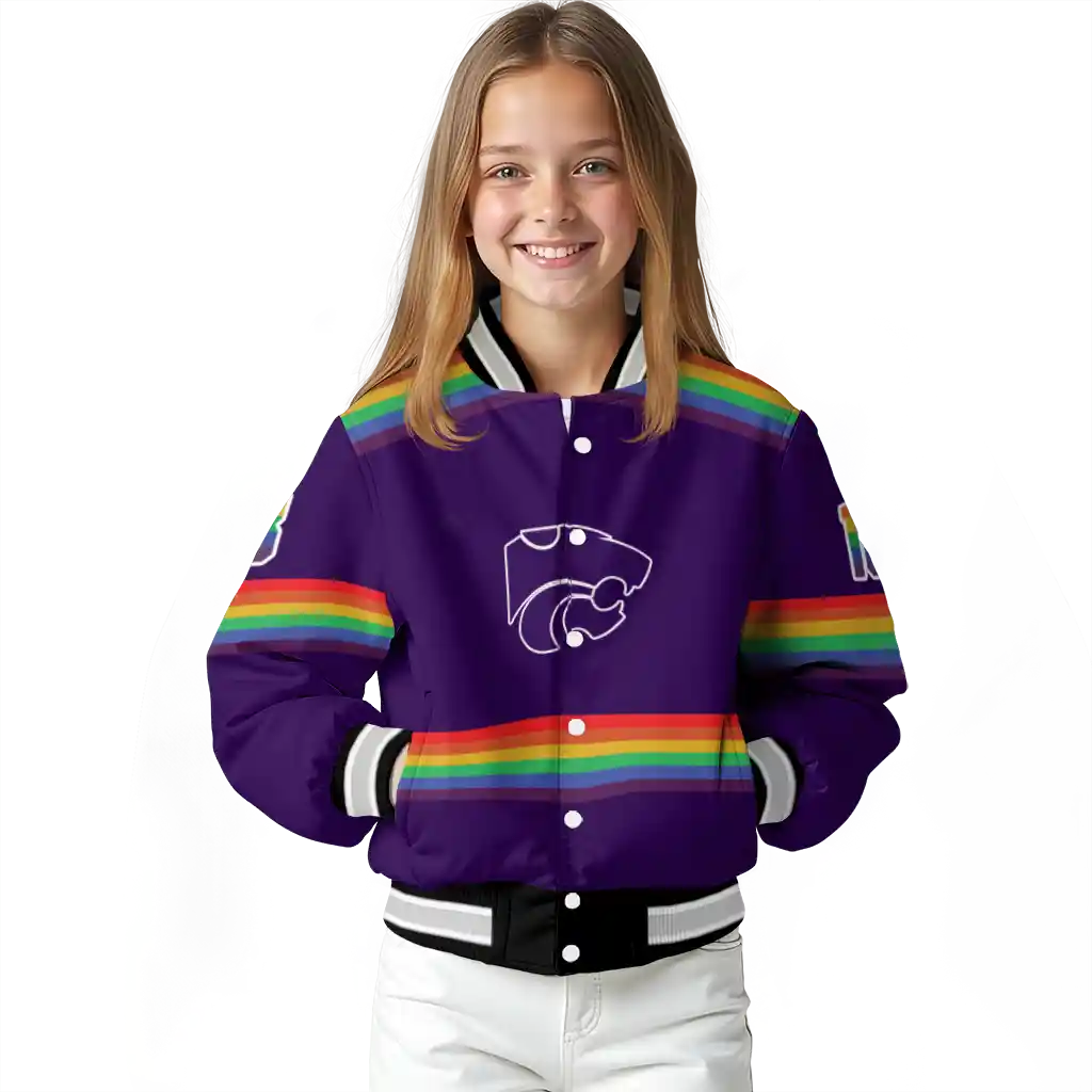 customized kansas state wildcats rainbow jersey number purple varsity jacket top rated customized kansas state wildcats rainbow jersey number purple varsity jacket top rated