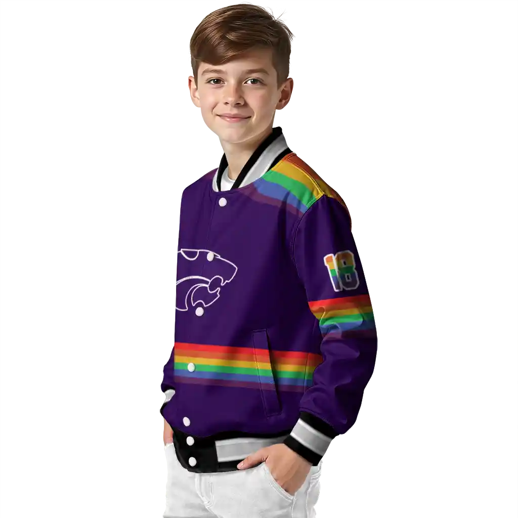 customized kansas state wildcats rainbow jersey number purple varsity jacket trendy customized kansas state wildcats rainbow jersey number purple varsity jacket trendy
