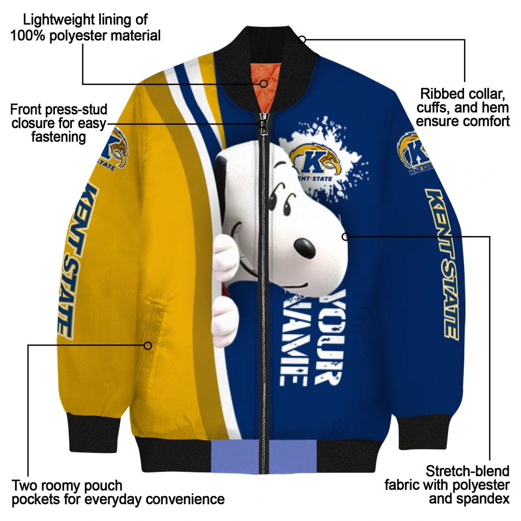 customized kent state golden flashes snoopy head navy blue bomber jacket new arrival customized kent state golden flashes snoopy head navy blue bomber jacket new arrival