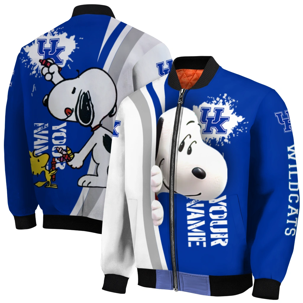 customized kentucky wildcats snoopy head blue bomber jacket best selling customized kentucky wildcats snoopy head blue bomber jacket best selling