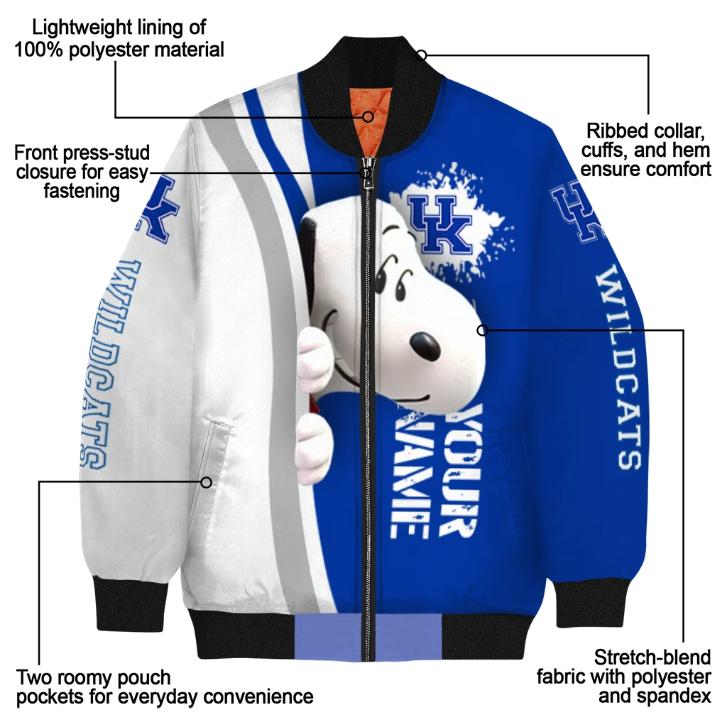 customized kentucky wildcats snoopy head blue bomber jacket new arrival customized kentucky wildcats snoopy head blue bomber jacket new arrival