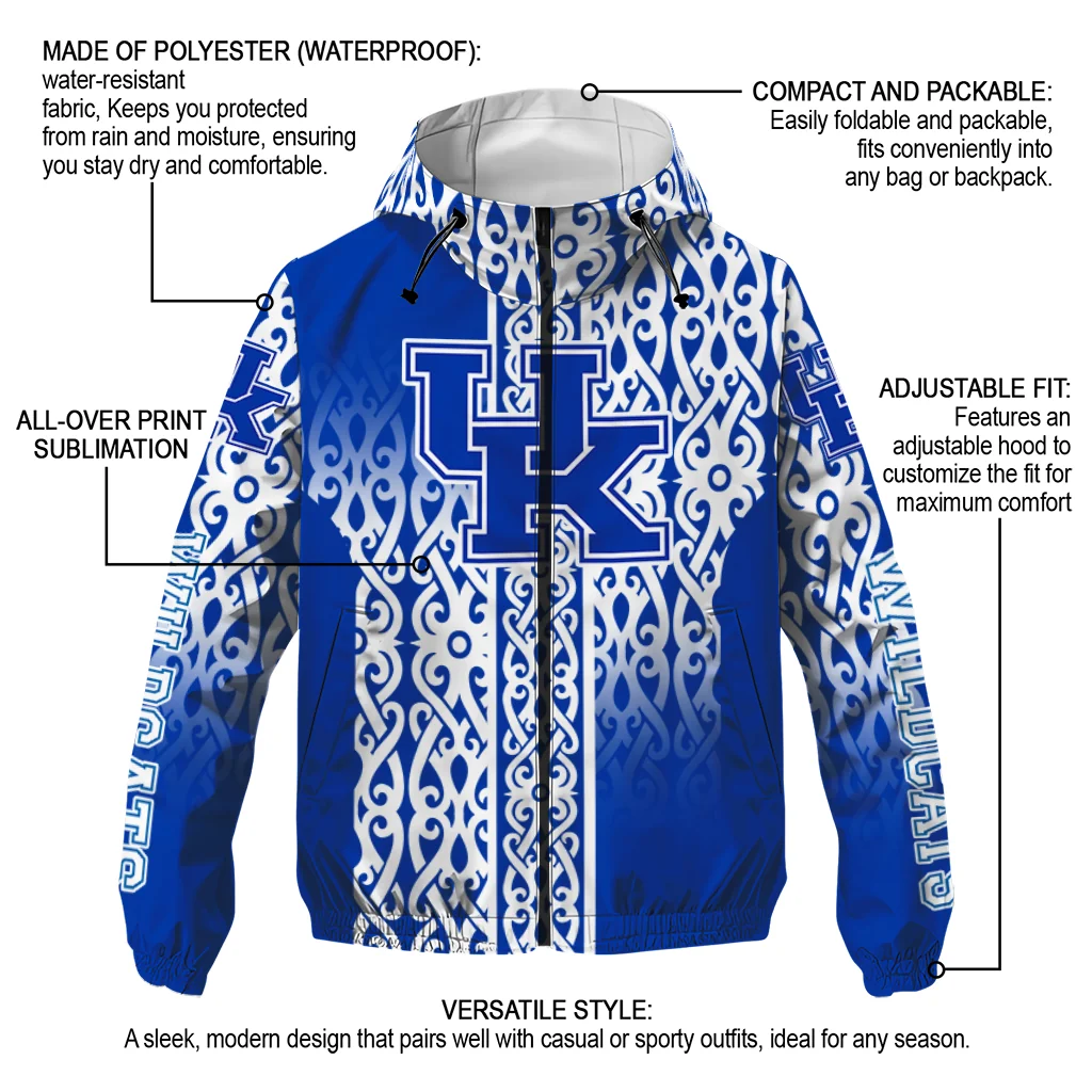 customized kentucky wildcats tribal swirls blue windbreaker jacket new arrival customized kentucky wildcats tribal swirls blue windbreaker jacket new arrival