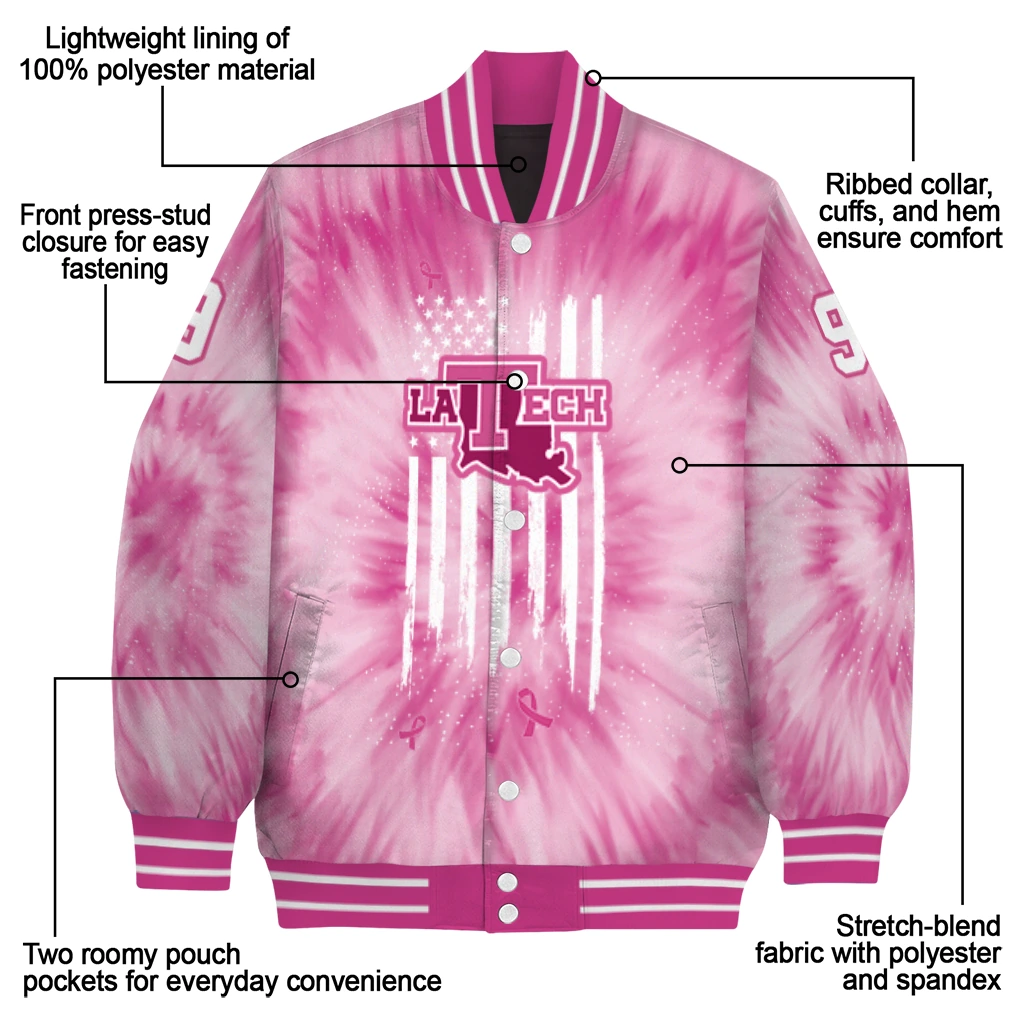 customized la tech pink tie dye pink varsity jacket new arrival customized la tech pink tie dye pink varsity jacket new arrival