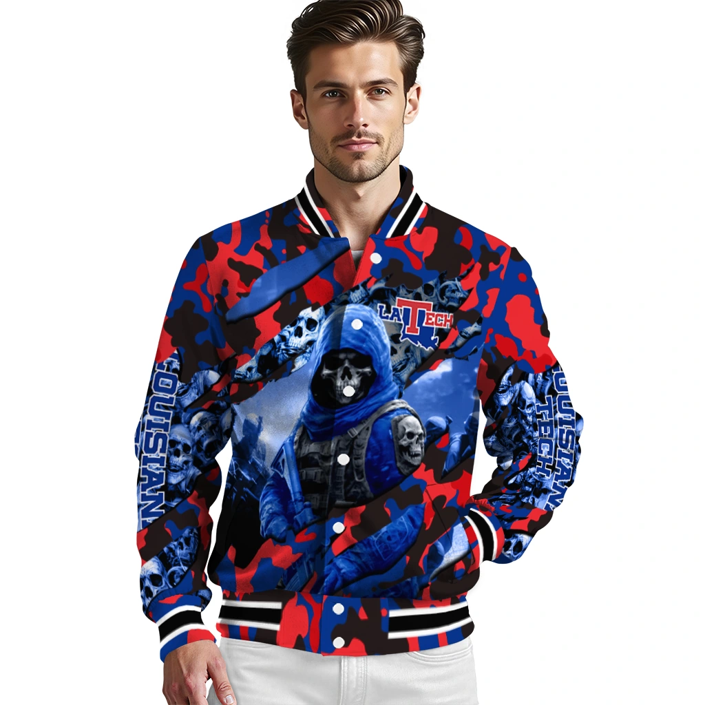 customized la tech skull horde blue varsity jacket high quality customized la tech skull horde blue varsity jacket high quality