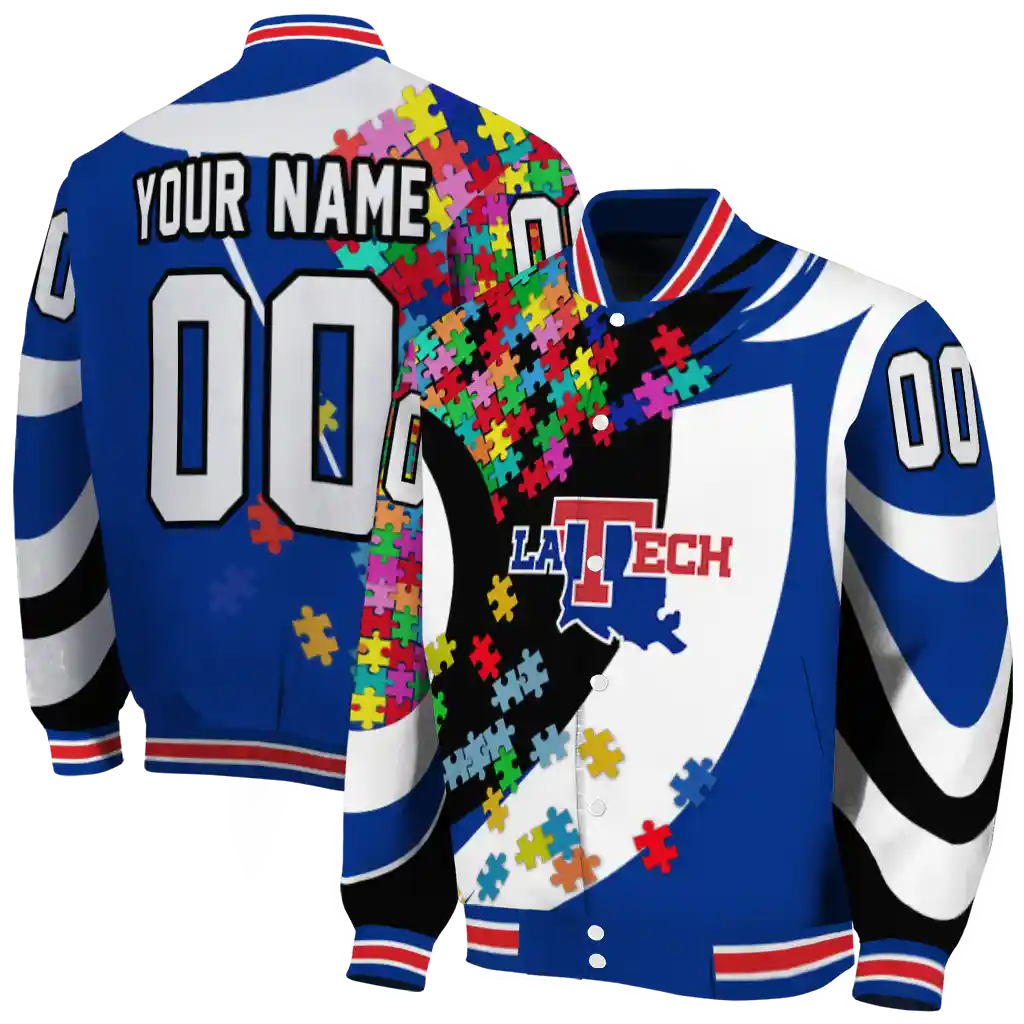 customized la tech stars and stripes slashes blue varsity jacket fashion forward customized la tech stars and stripes slashes blue varsity jacket fashion forward